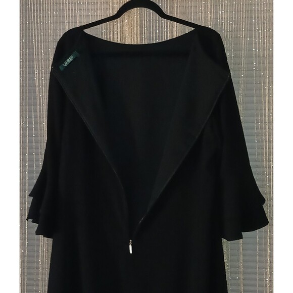 Lauren Ralph Lauren Elegant Black Evening Dress Sz 14 Bell Long Sleeve Chic - Picture 2 of 8